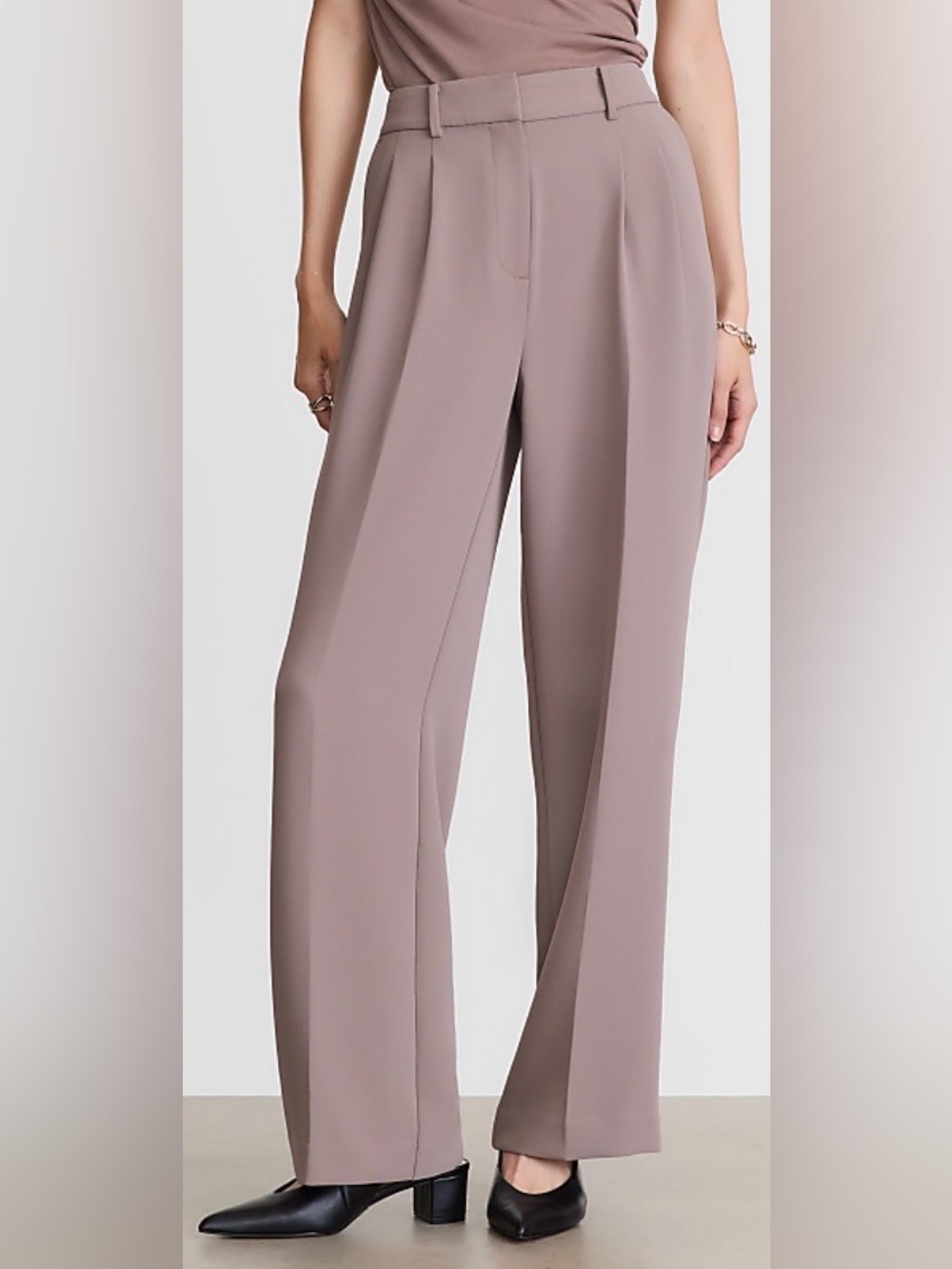 LOFT Versa (RED )Crepe Drape Pleated Relaxed Straight Pants